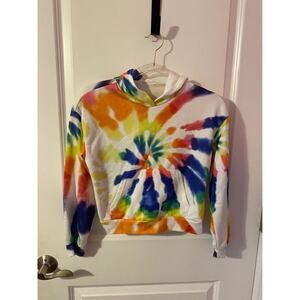 Girls Tie Dye Hoodie Size 10 12 rainbow crop kidcore retro 60’s 70’s 90s
 hippie